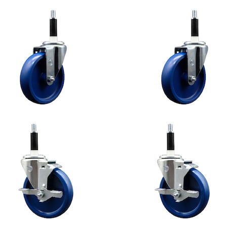 Service Caster 5'' Solid Poly Wheel Swivel 7/8'' Expanding Stem Caster Set 2 Brakes, 4PK SCC-EX20S514-SPUS-2-TLB-2-78